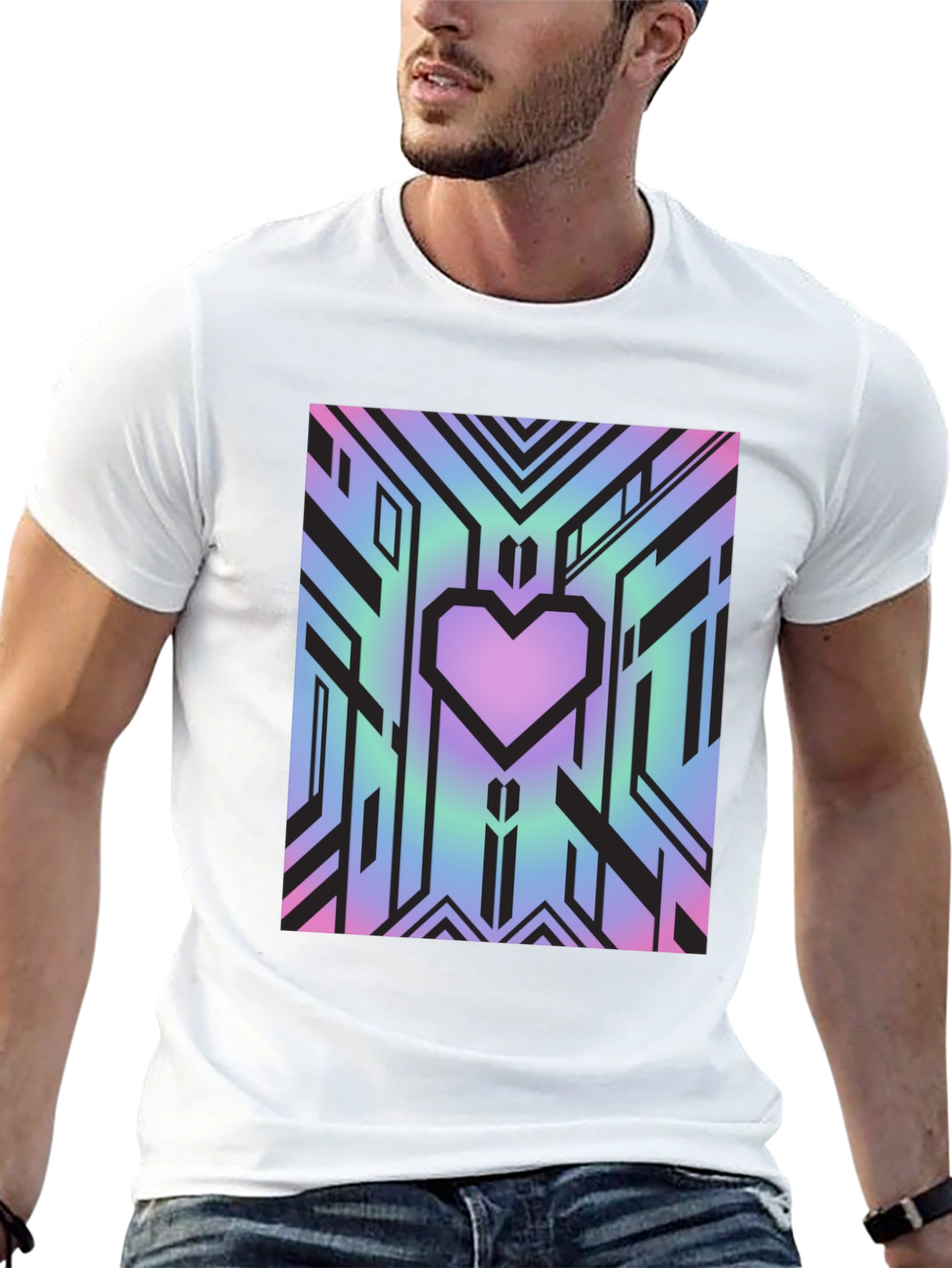 Geometric Heart Graphic Tee - Abstract Design