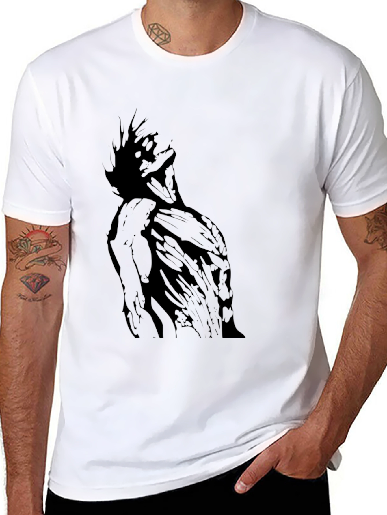 Black Graphic Tee - Abstract Figure Print
