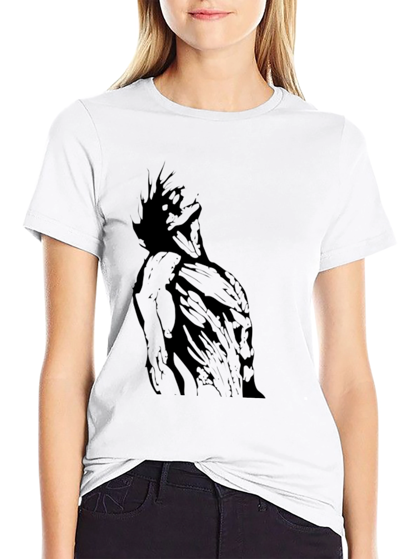 Black Graphic Tee - Abstract Figure Print