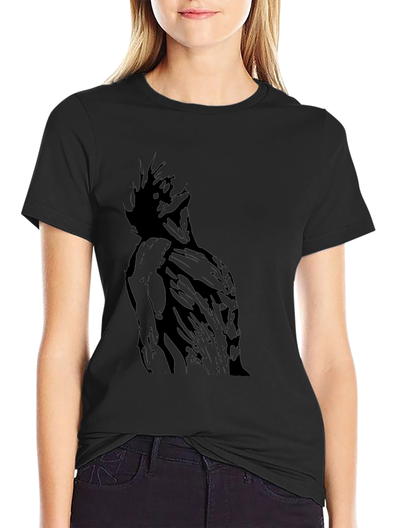 Black Graphic Tee - Abstract Figure Print
