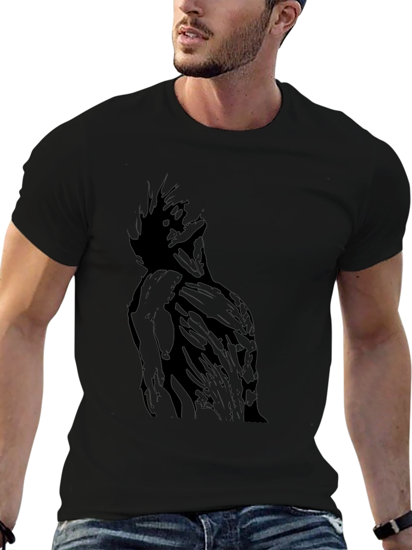 Black Graphic Tee - Abstract Figure Print