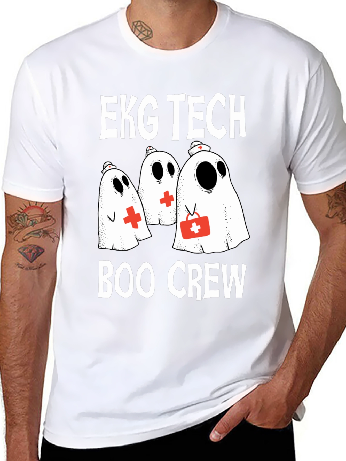 EKG Tech Boo Crew Ghost T-Shirt Halloween Nurse