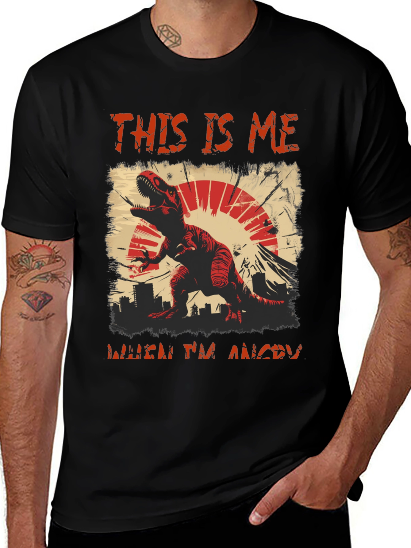 Angry Dino Graphic Tee - Mens Black T-Shirt