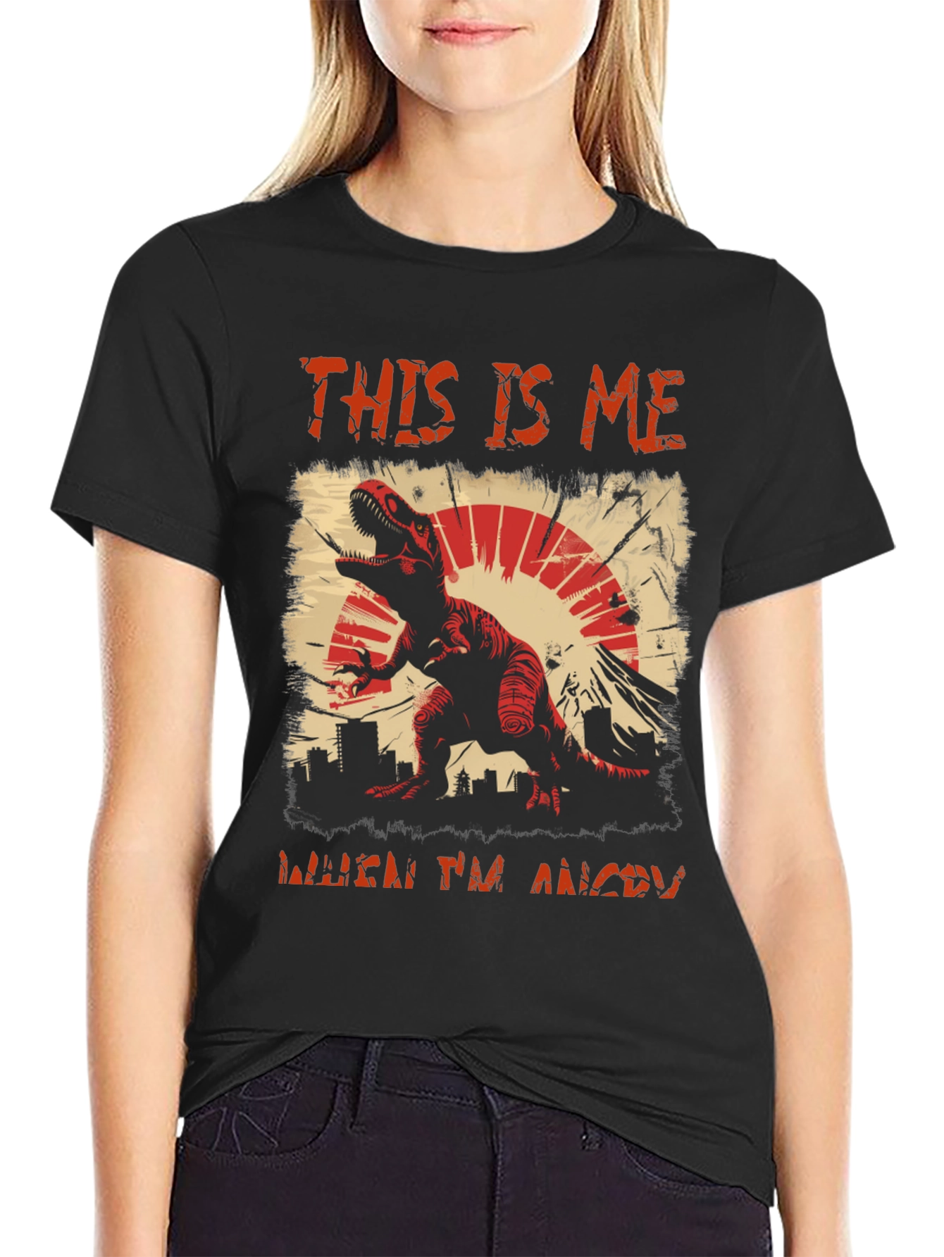 Angry Dino Graphic Tee - Mens Black T-Shirt