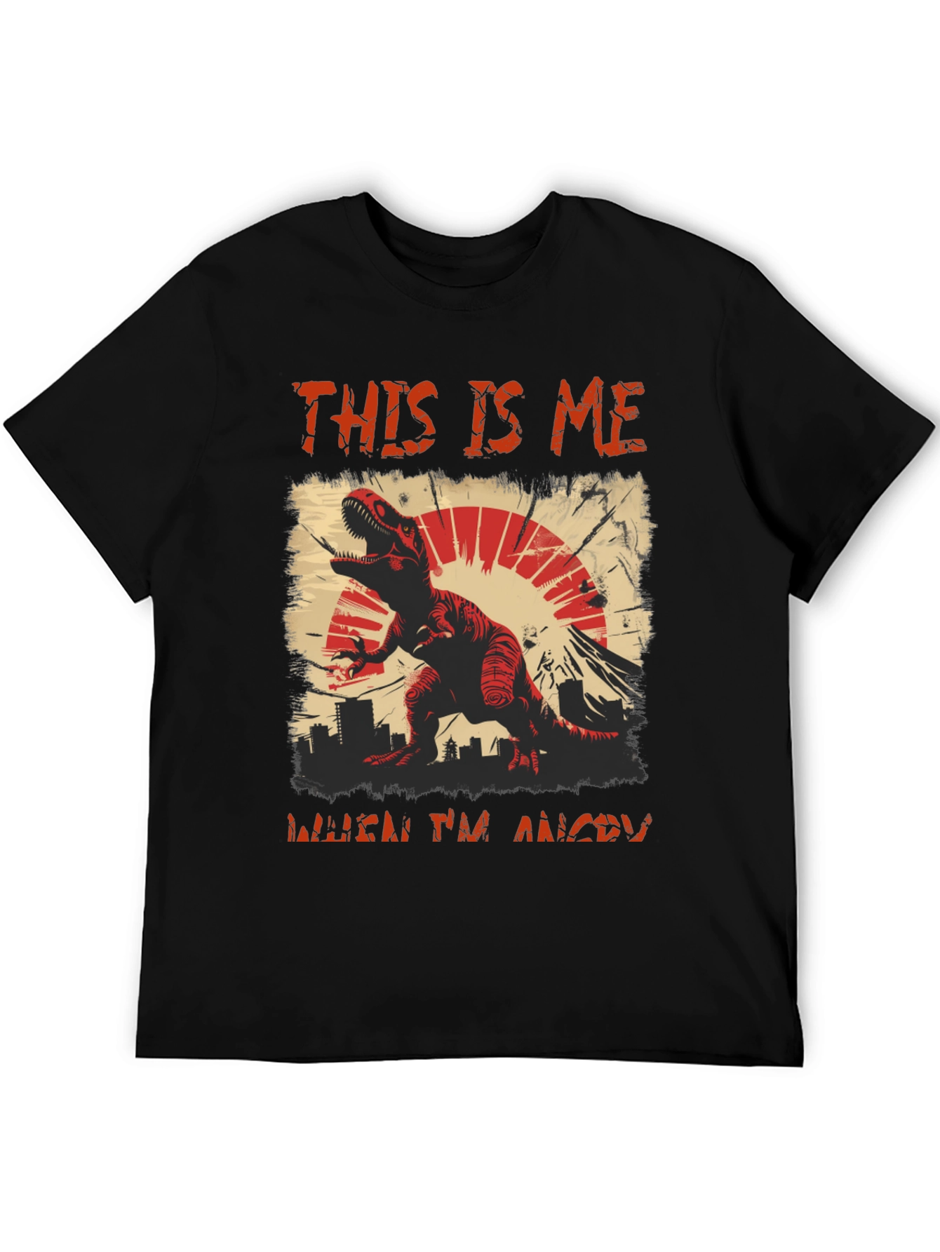 Angry Dino Graphic Tee - Mens Black T-Shirt