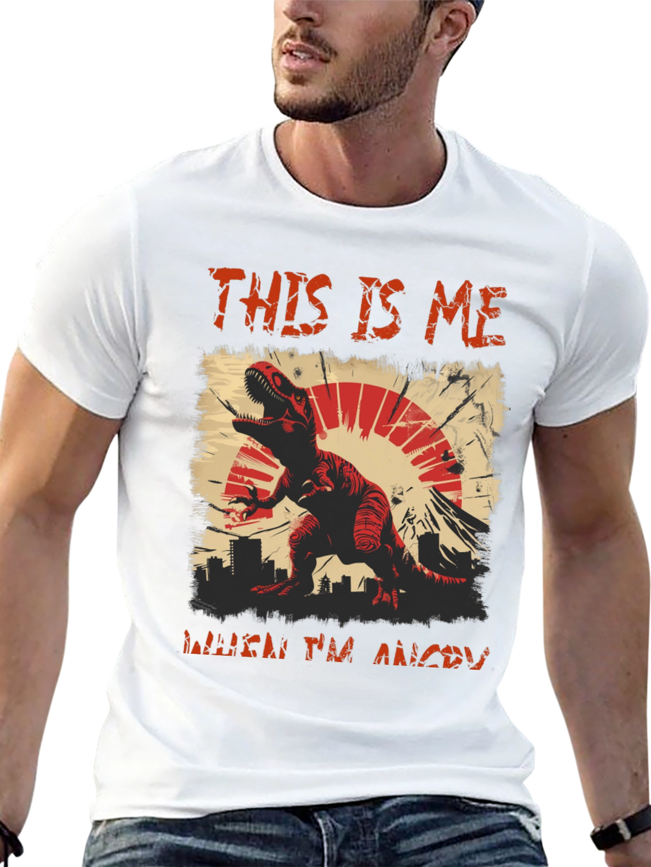 Angry Dino Graphic Tee - Mens Black T-Shirt