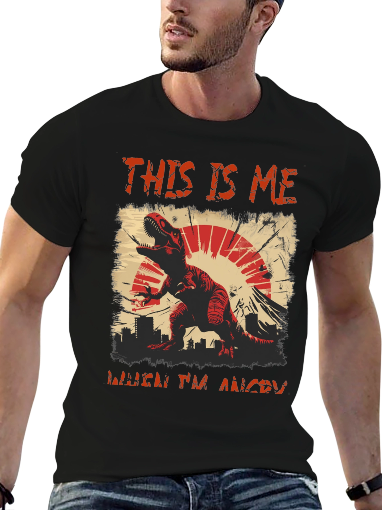 Angry Dino Graphic Tee - Mens Black T-Shirt