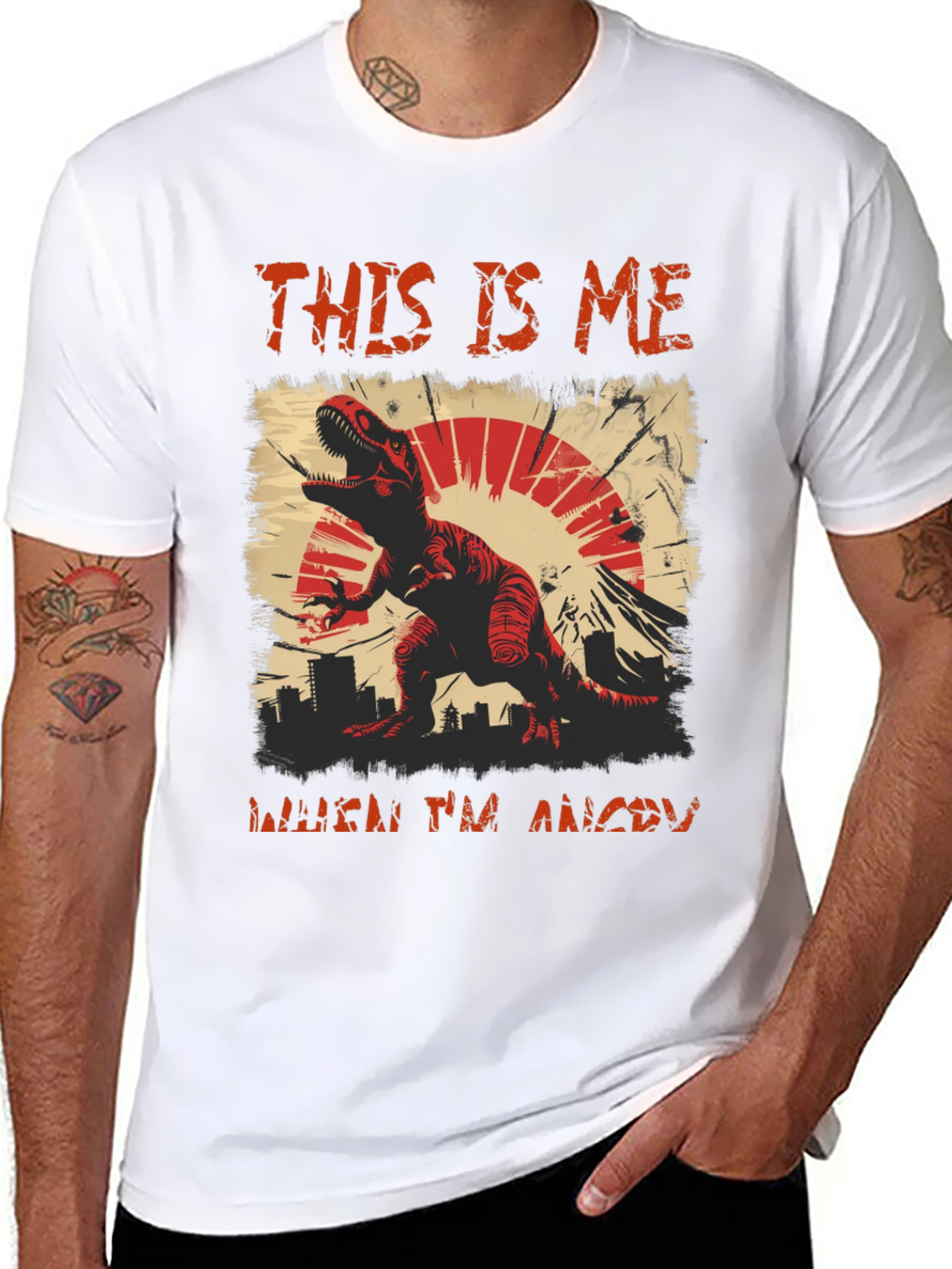 Angry Dino Graphic Tee - Mens Black T-Shirt