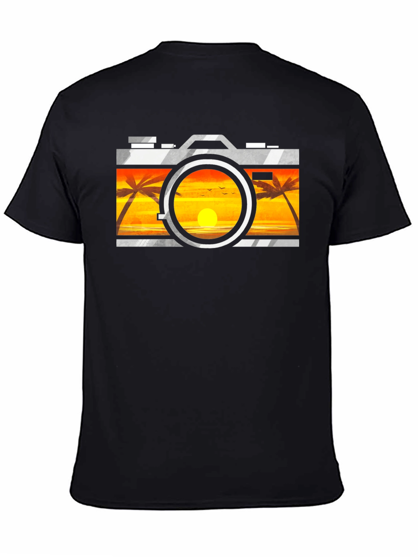 Sunset Camera Graphic Tee - Black Cotton T-Shirt