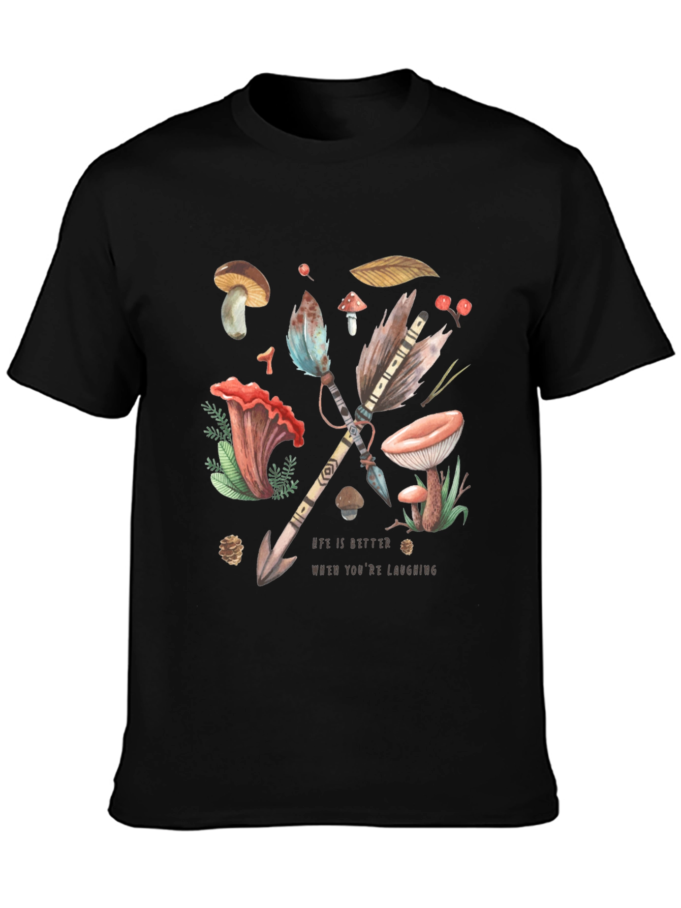 Whimsical Nature T-Shirt - Arrow & Mushroom Design