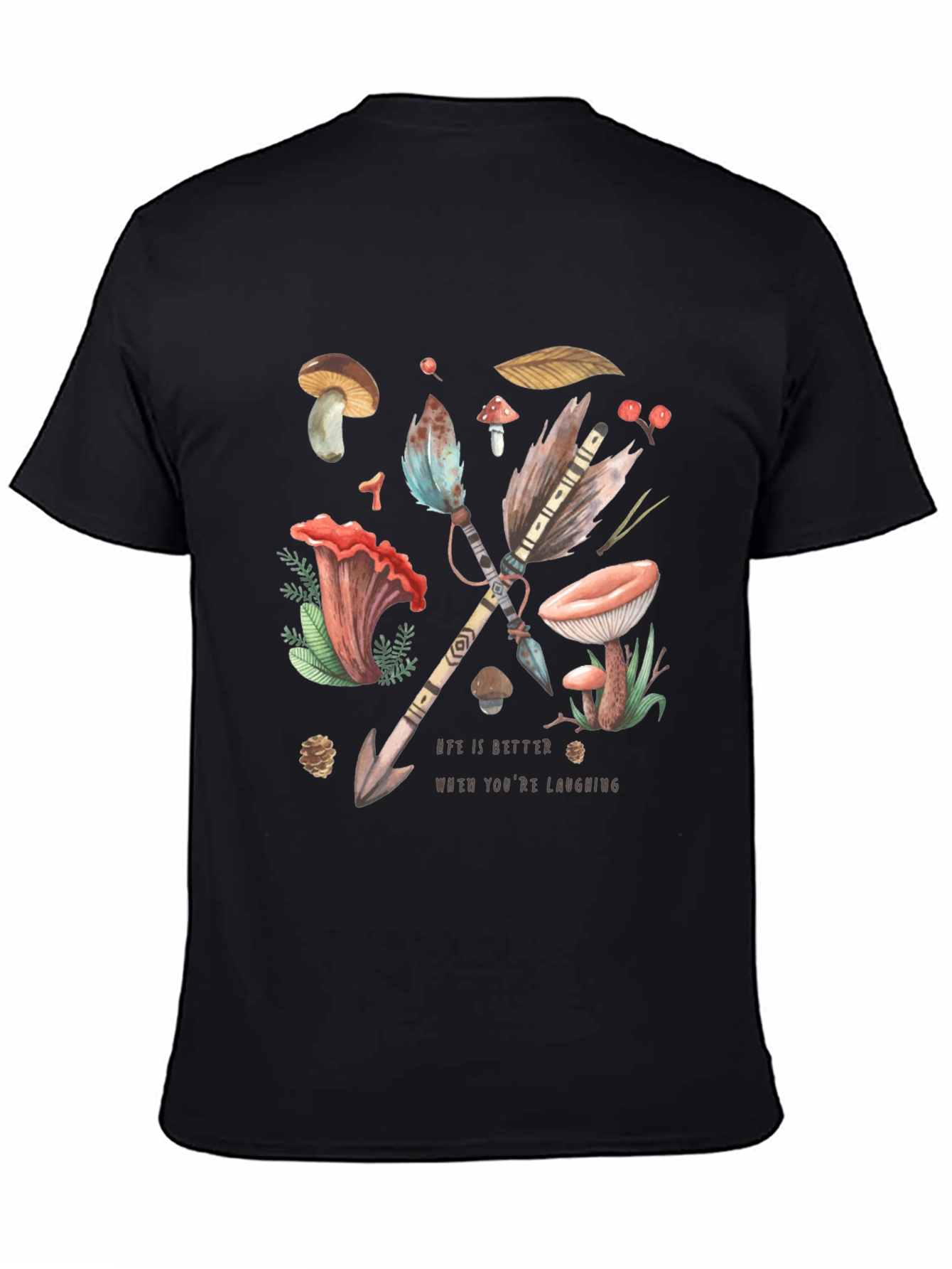 Whimsical Nature T-Shirt - Arrow & Mushroom Design
