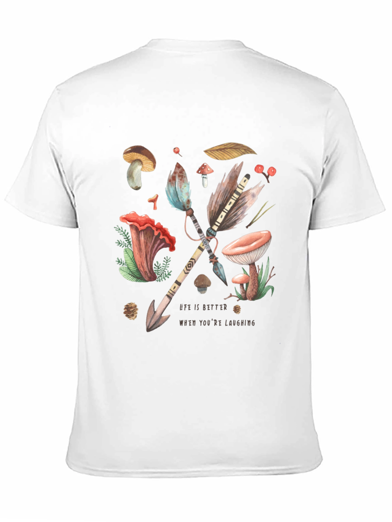 Whimsical Nature T-Shirt - Arrow & Mushroom Design