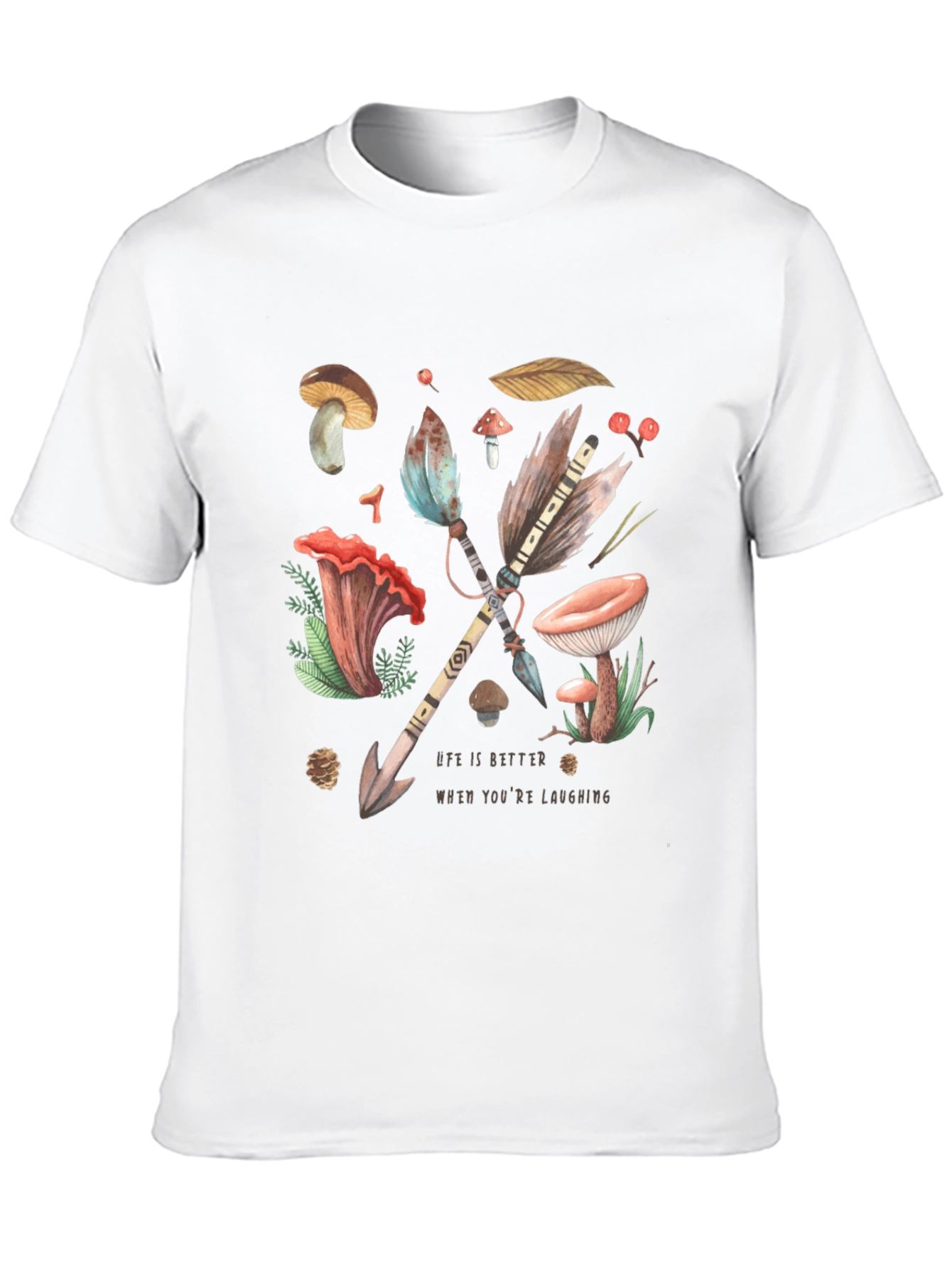 Whimsical Nature T-Shirt - Arrow & Mushroom Design