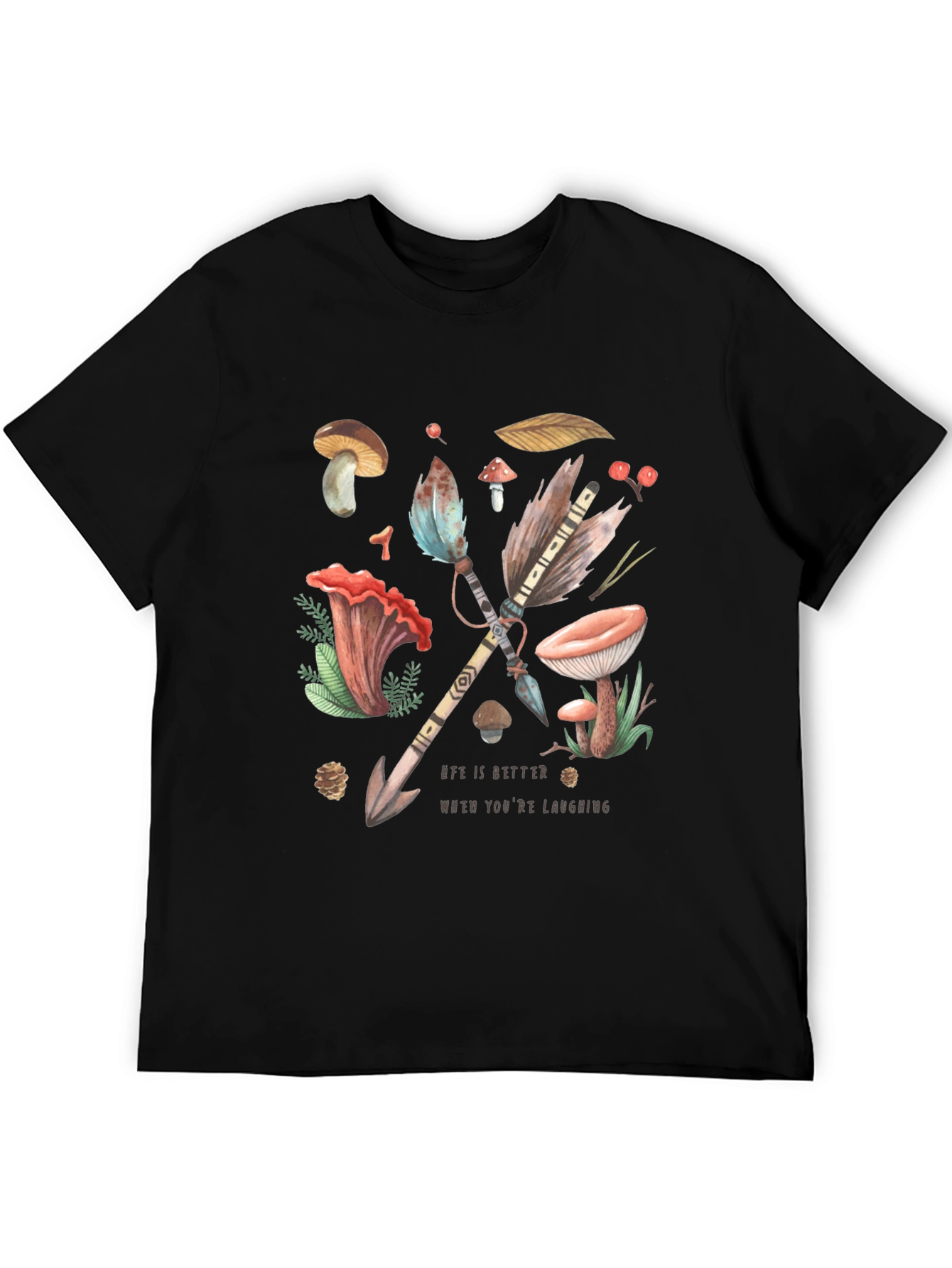 Whimsical Nature T-Shirt - Arrow & Mushroom Design