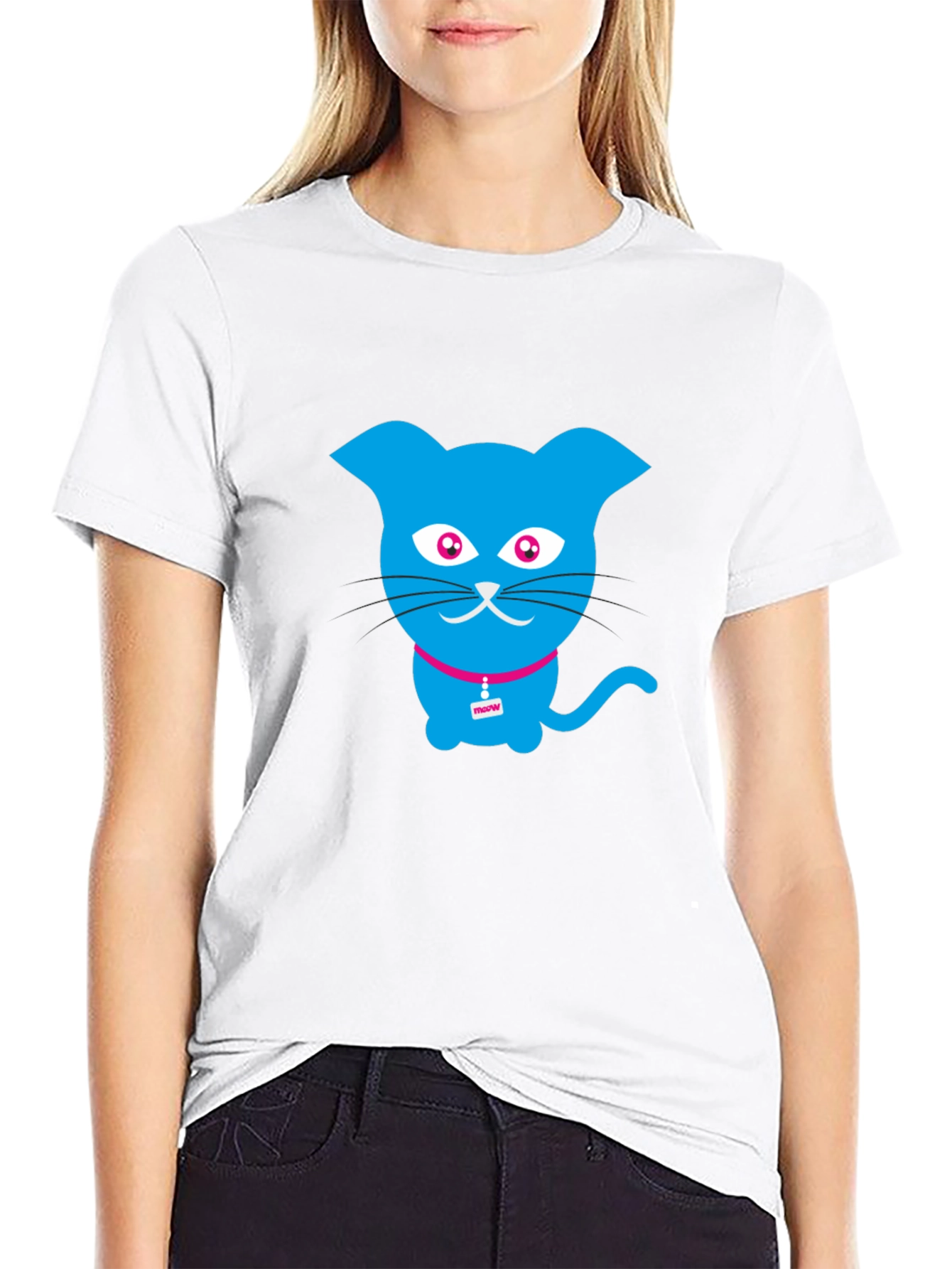 Blue Cat Graphic Tee - Trendy Casual Wear