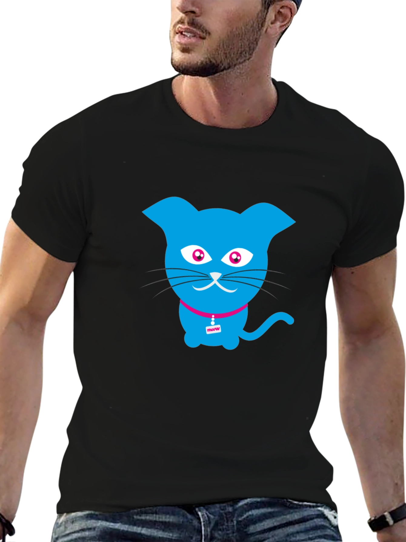 Blue Cat Graphic Tee - Trendy Casual Wear