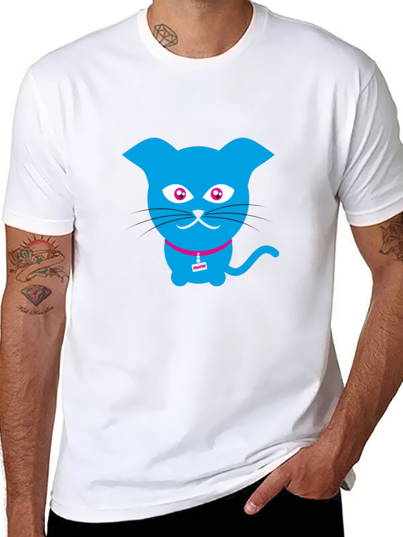 Blue Cat Graphic Tee - Trendy Casual Wear