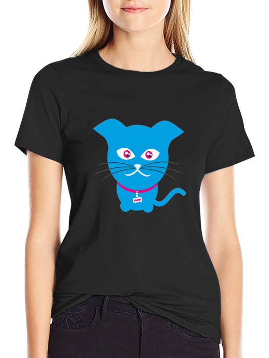 Blue Cat Graphic Tee - Trendy Casual Wear