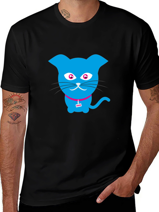 Blue Cat Graphic Tee - Trendy Casual Wear