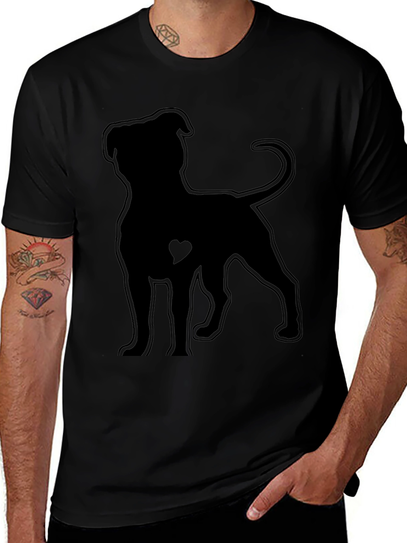 Pitbull Heart Silhouette Black T-Shirt