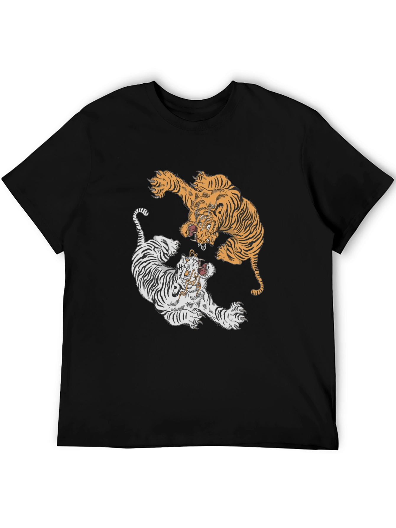 Tiger Yin Yang Graphic Tee - Black Cotton T-Shirt