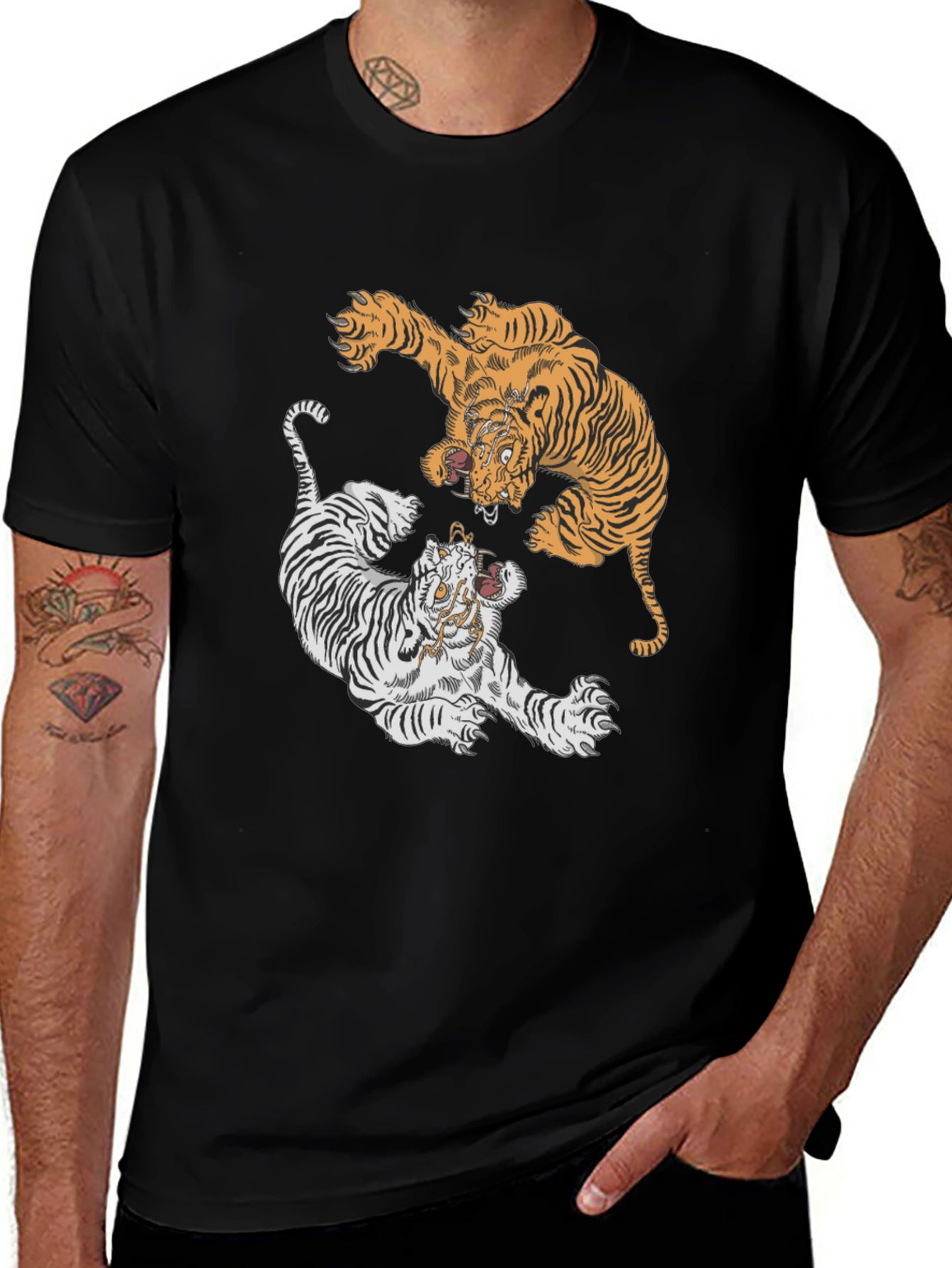 Tiger Yin Yang Graphic Tee - Black Cotton T-Shirt