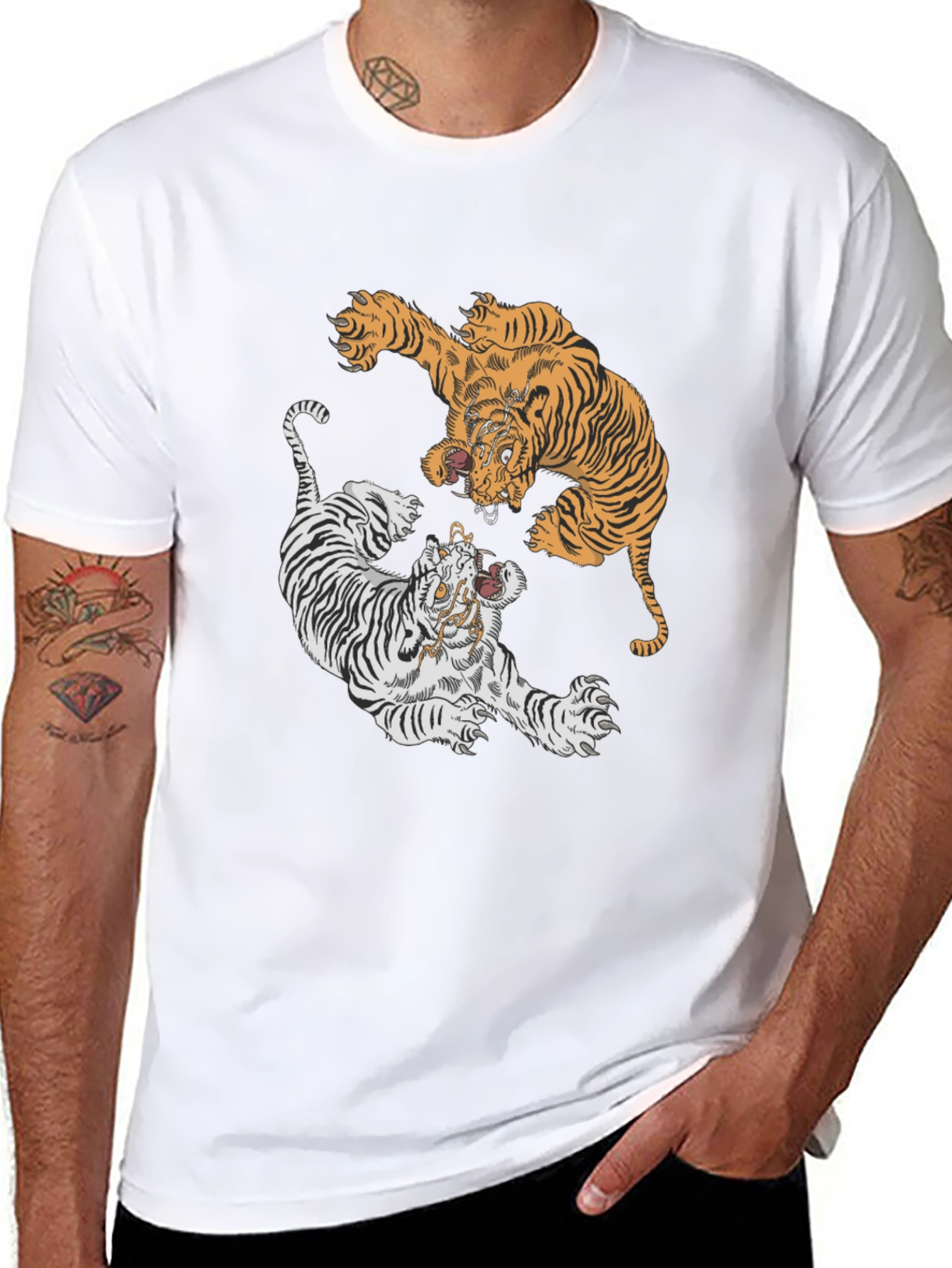 Tiger Yin Yang Graphic Tee - Black Cotton T-Shirt