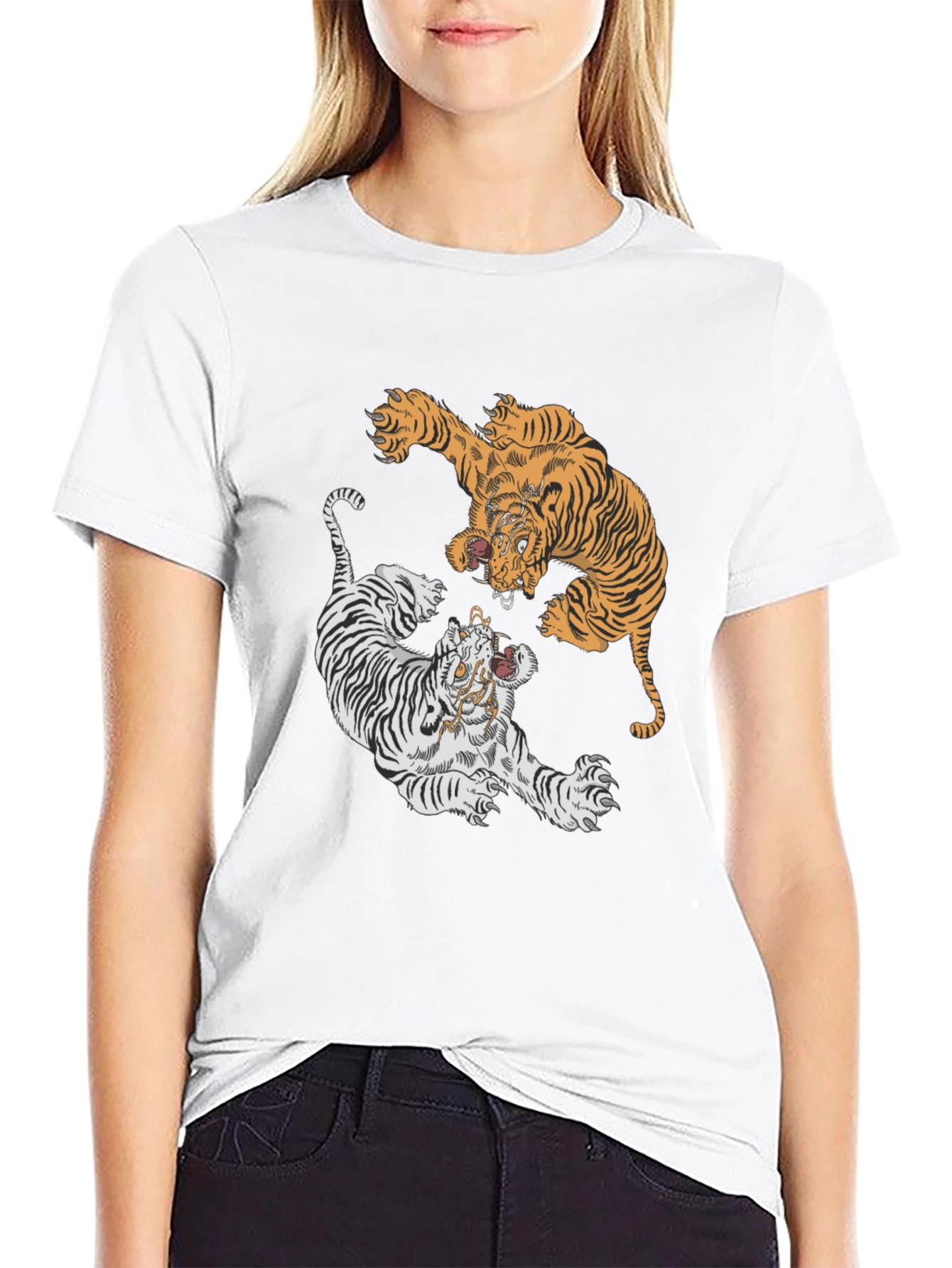 Tiger Yin Yang Graphic Tee - Black Cotton T-Shirt