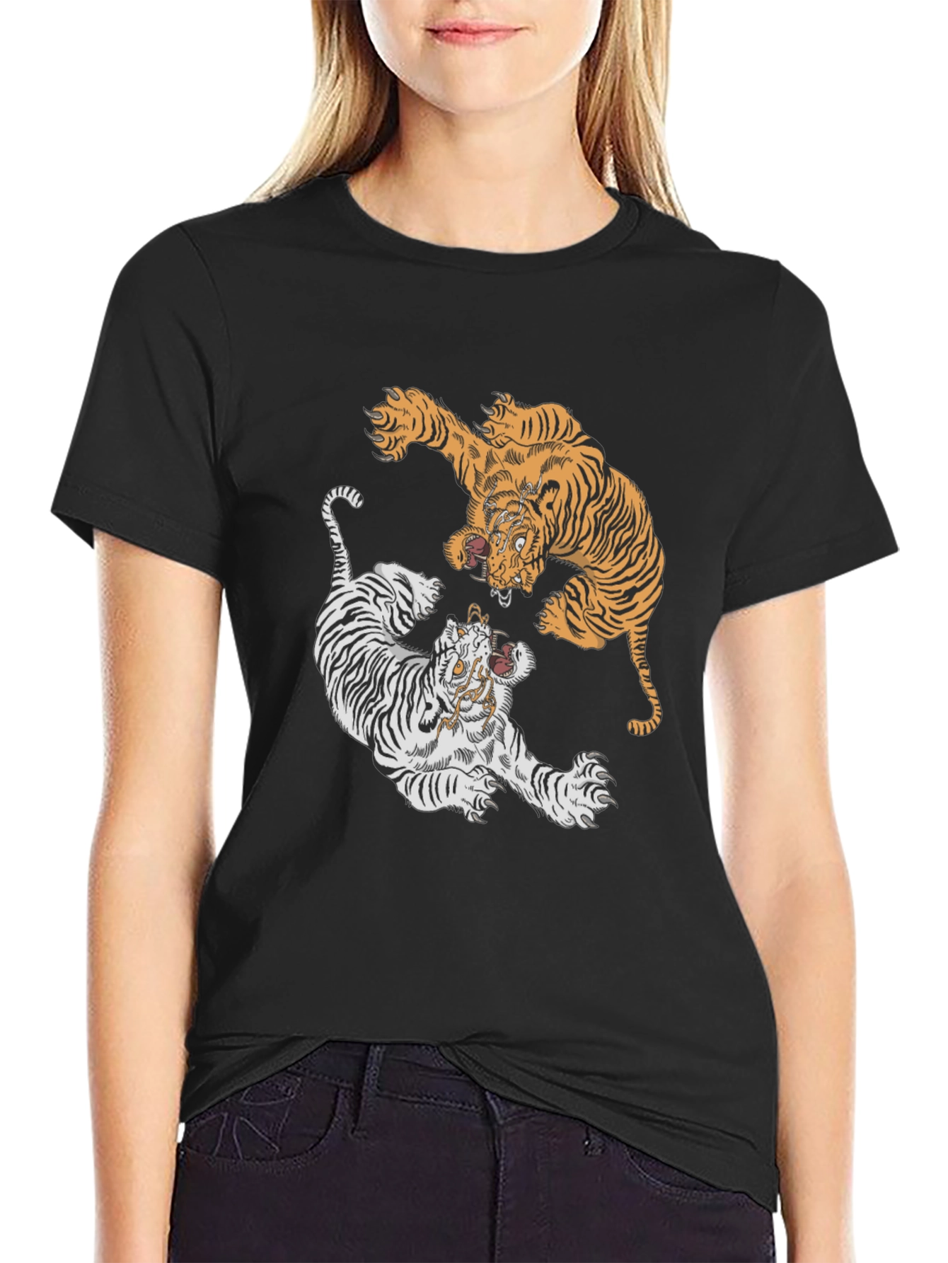 Tiger Yin Yang Graphic Tee - Black Cotton T-Shirt