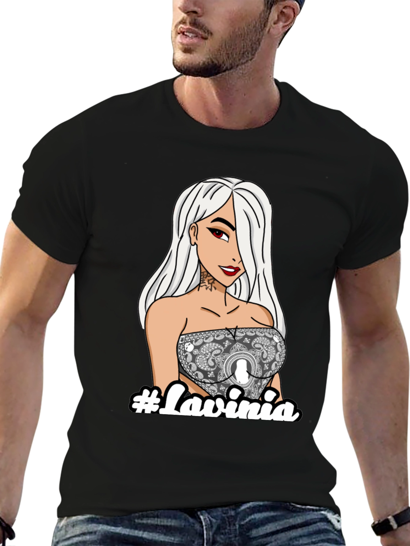Trendy Graphic Tee - Lavinia Cartoon Girl Black T-Shirt