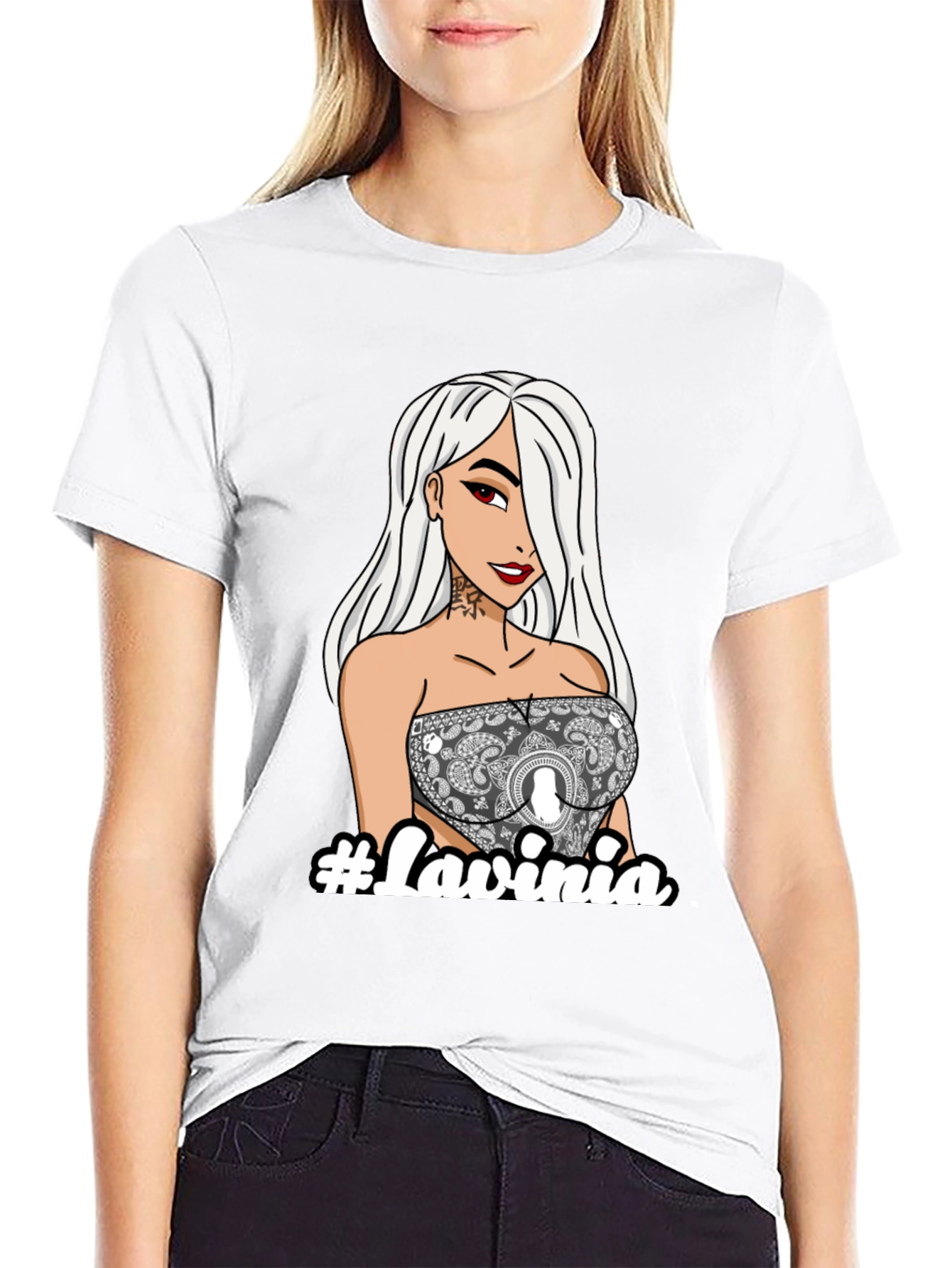 Trendy Graphic Tee - Lavinia Cartoon Girl Black T-Shirt