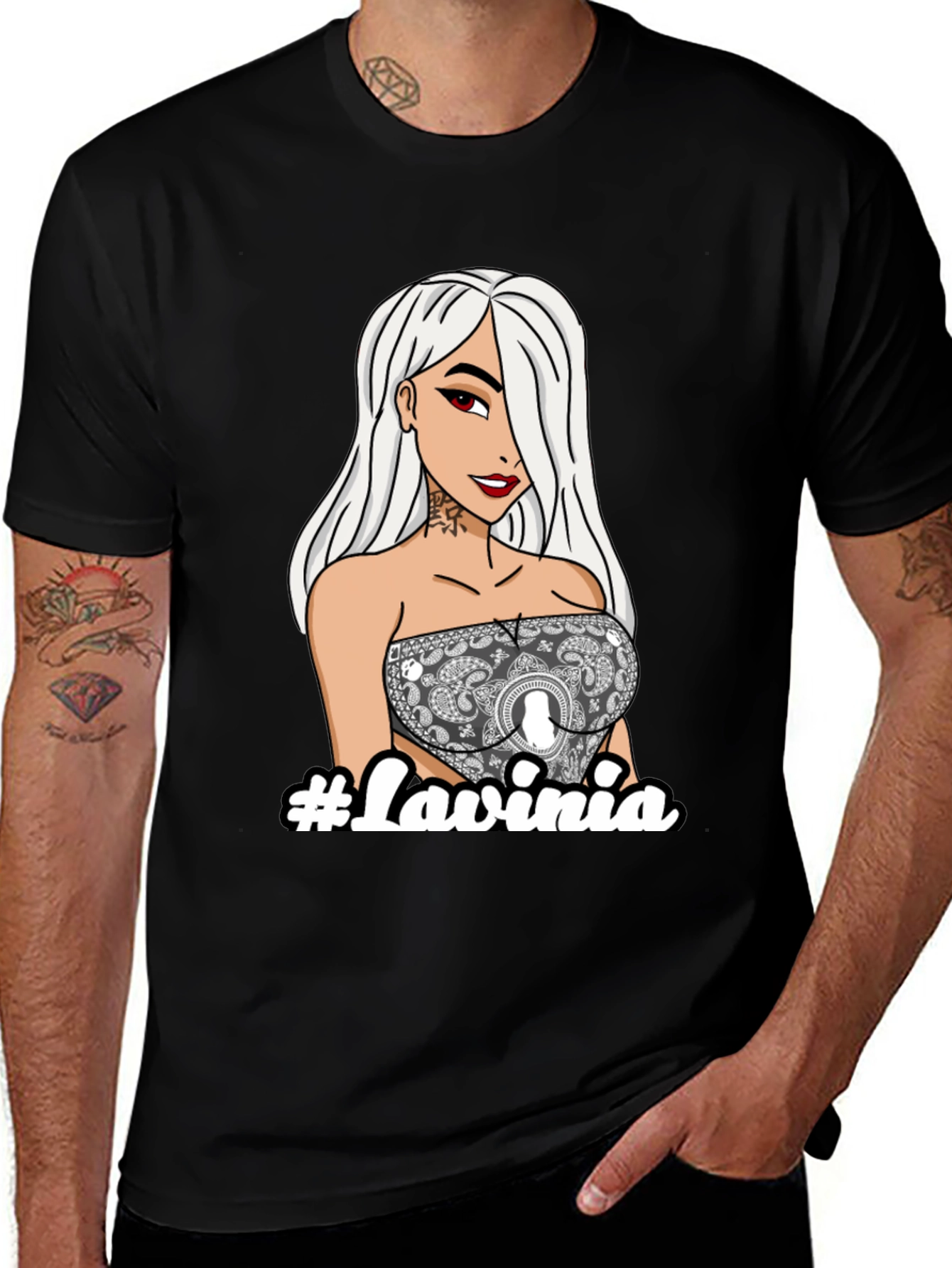 Trendy Graphic Tee - Lavinia Cartoon Girl Black T-Shirt