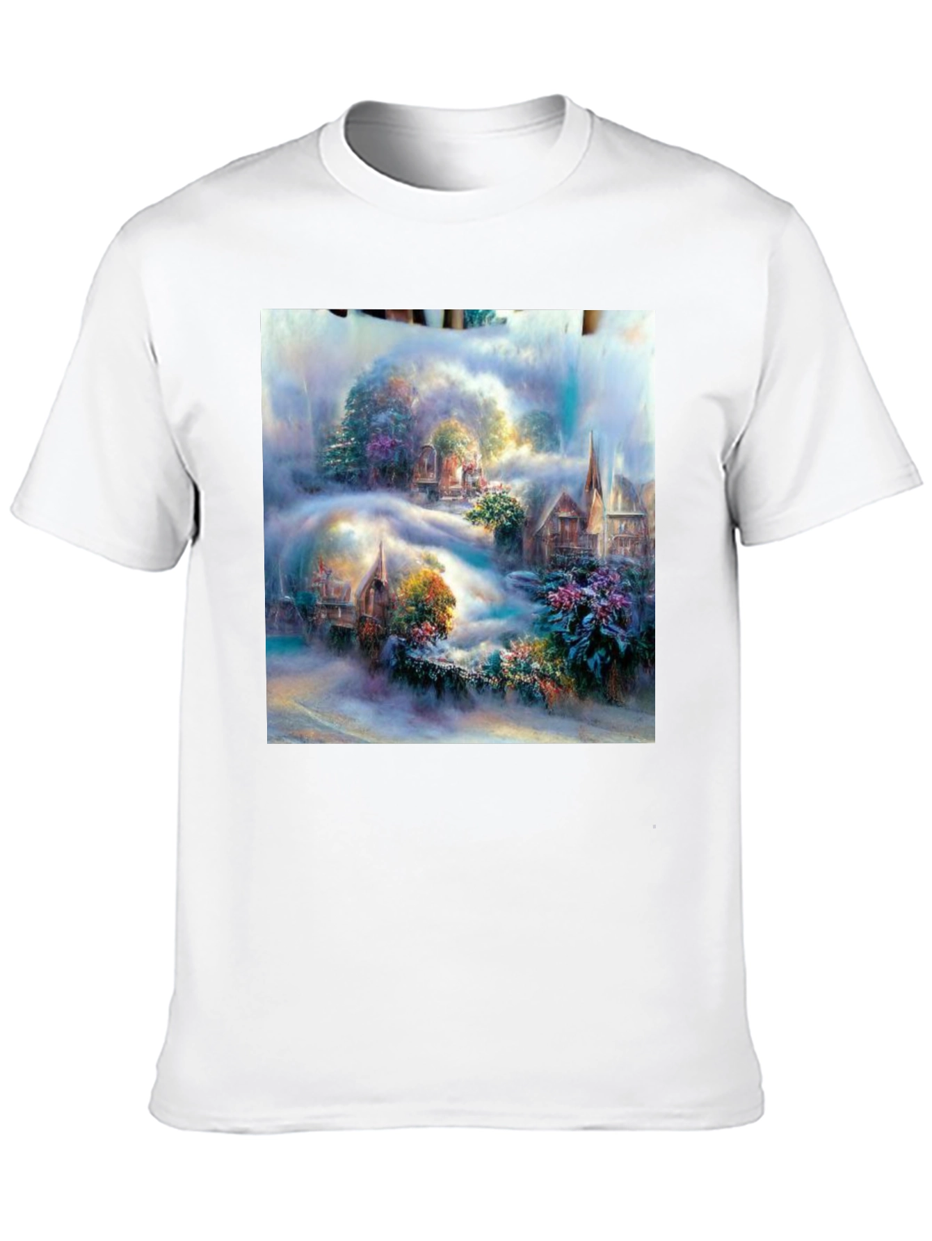 Fantasy Village Art Print Black T-Shirt