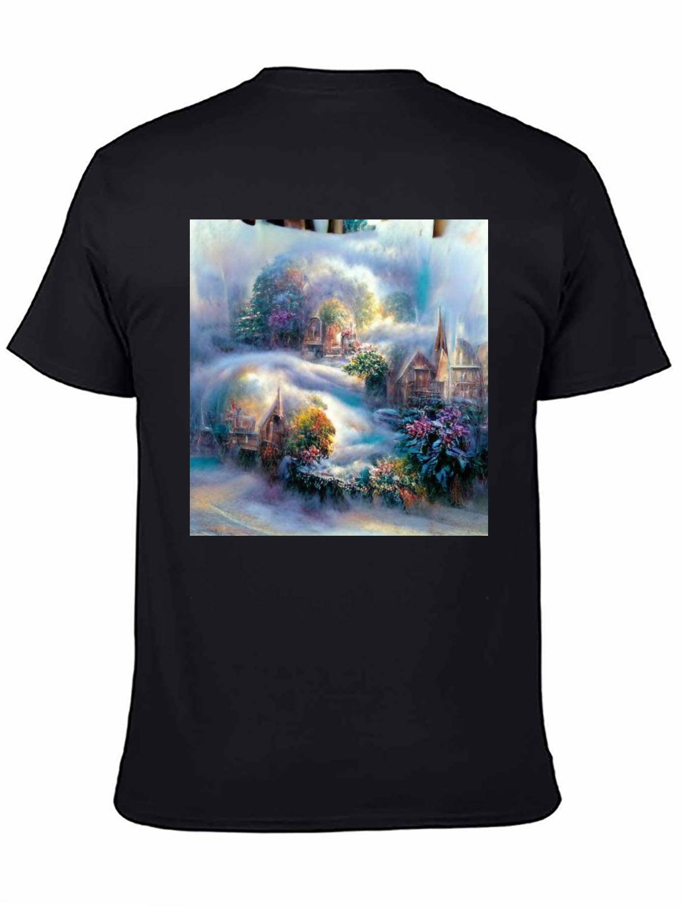 Fantasy Village Art Print Black T-Shirt