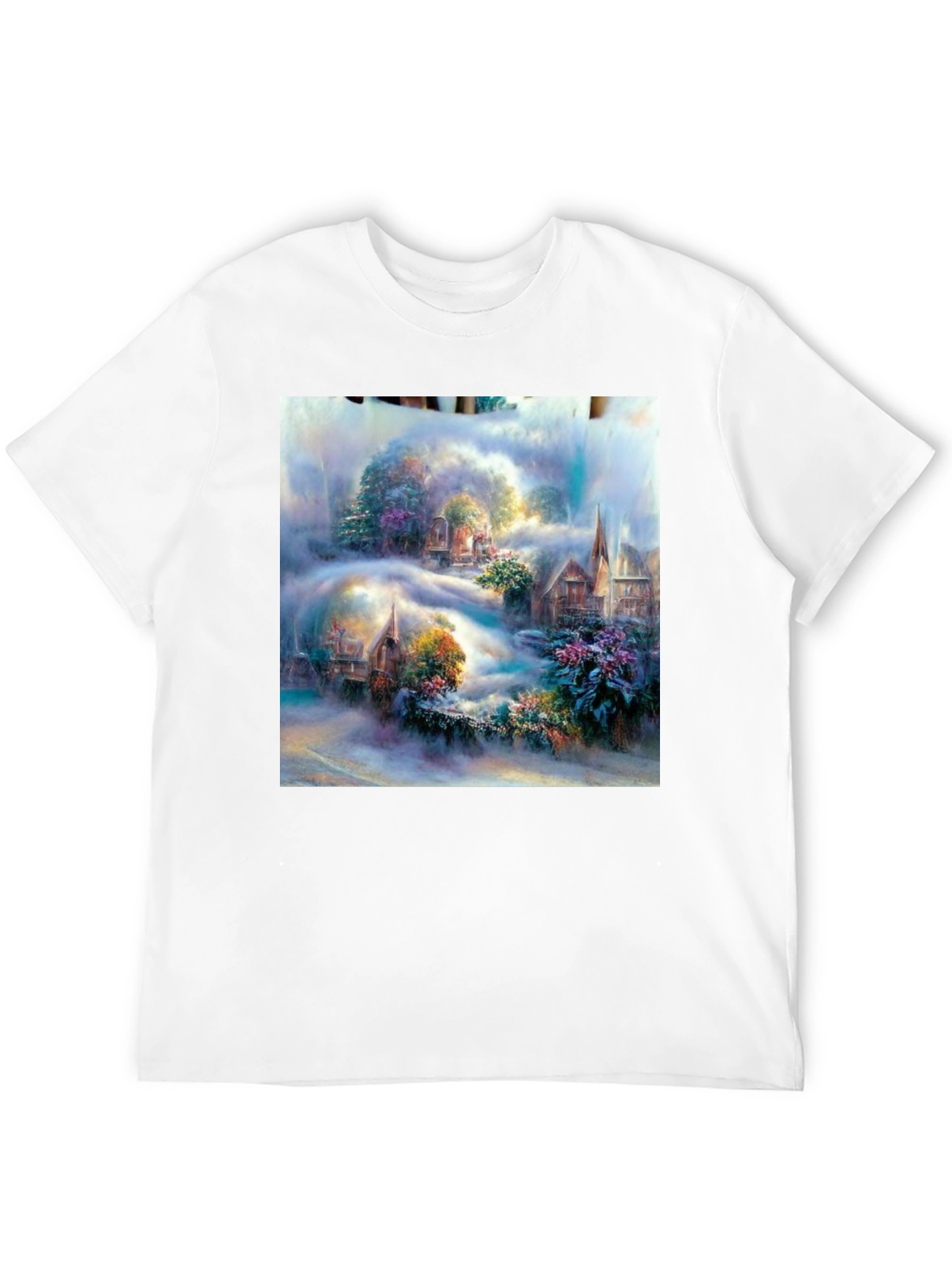 Fantasy Village Art Print Black T-Shirt