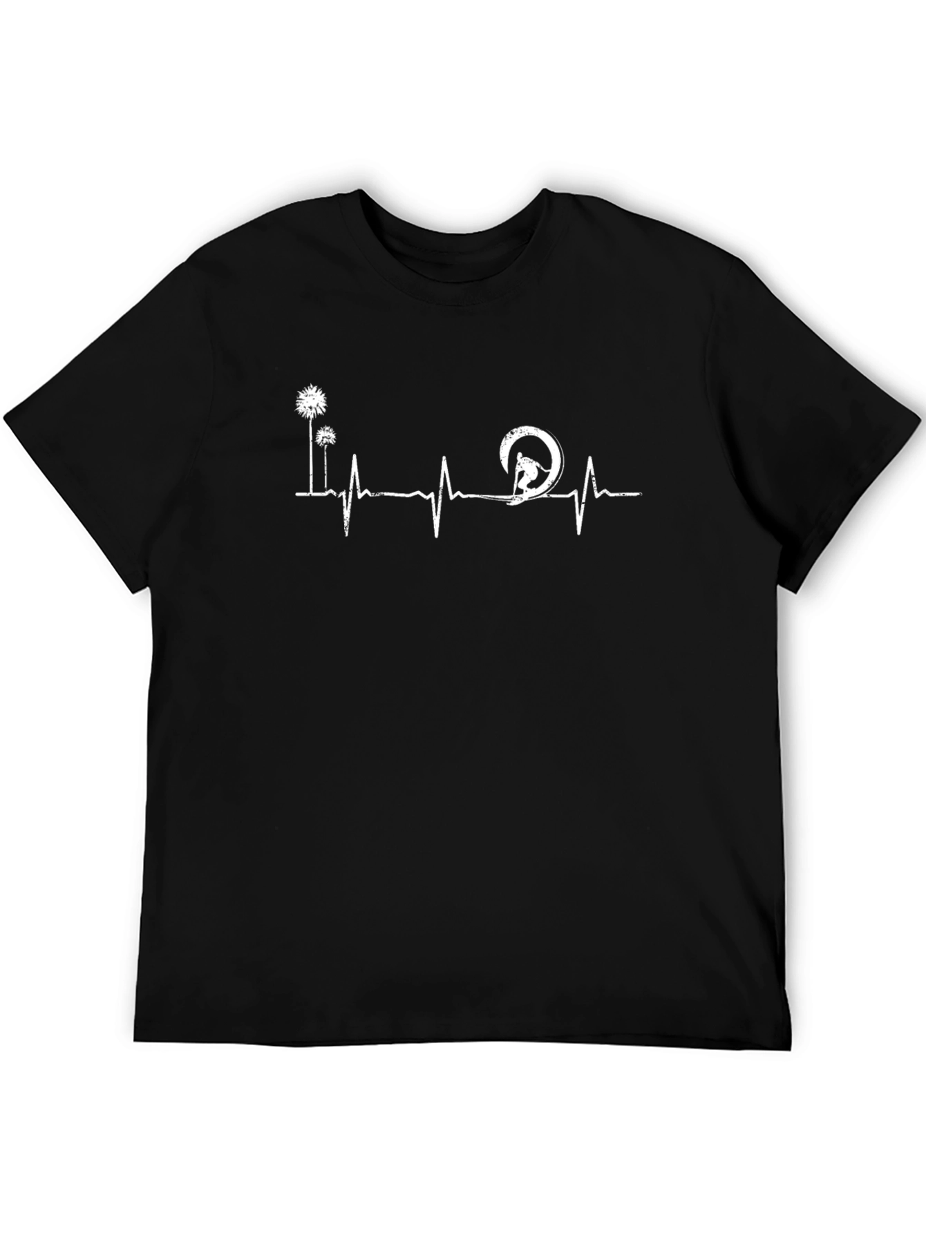 Surfing Heartbeat Graphic Tee - Black Cotton T-Shirt