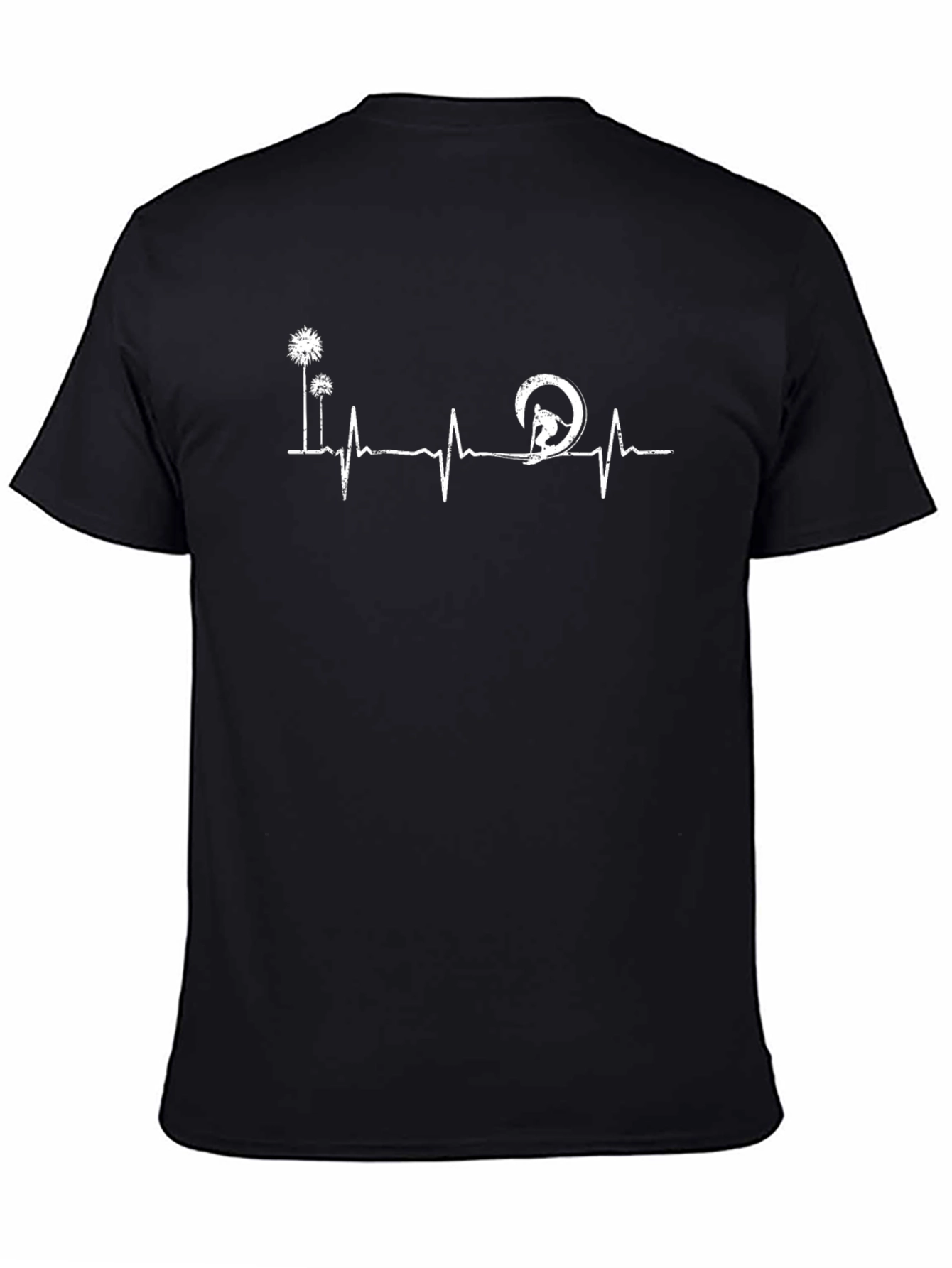 Surfing Heartbeat Graphic Tee - Black Cotton T-Shirt