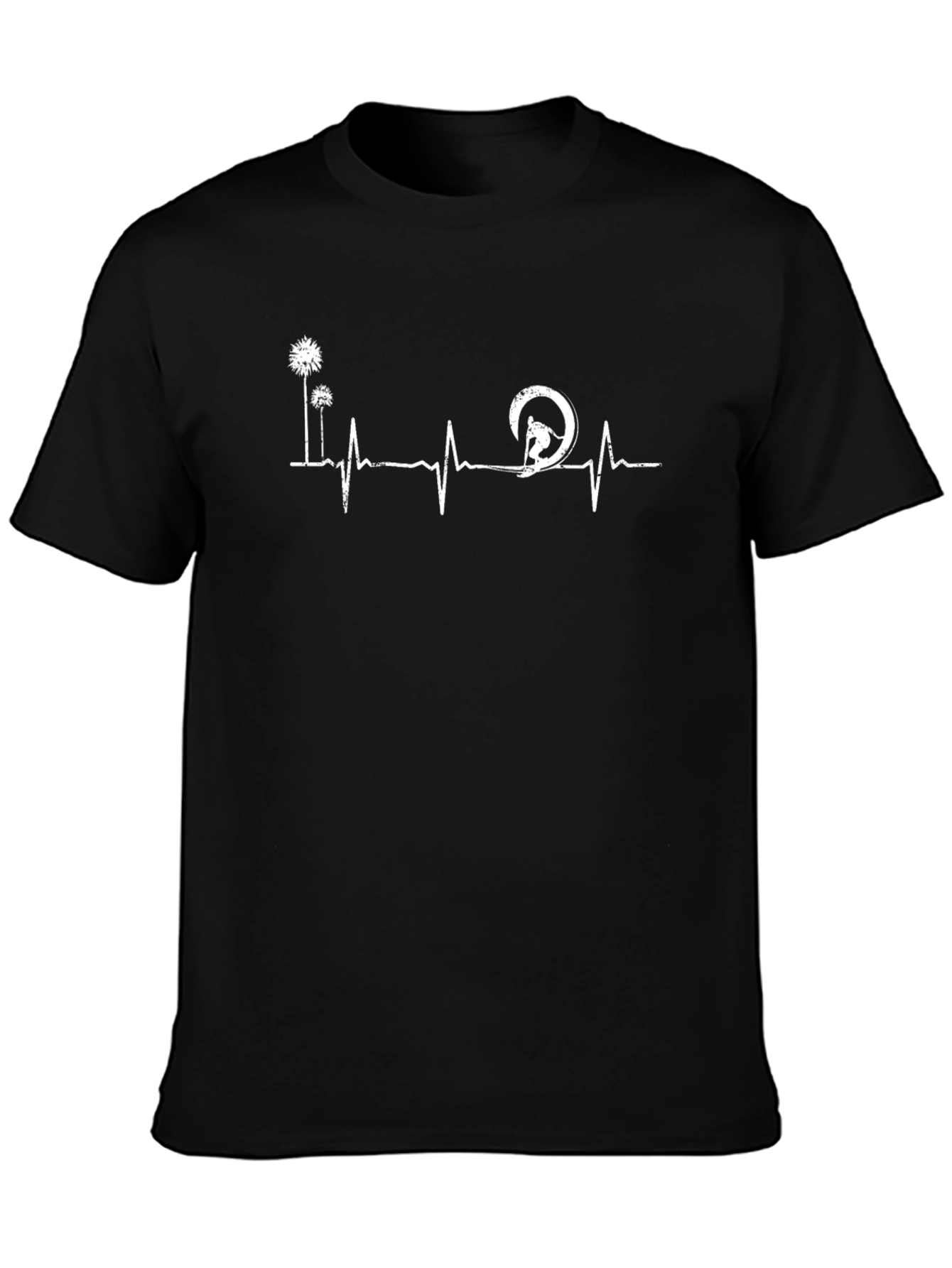 Surfing Heartbeat Graphic Tee - Black Cotton T-Shirt