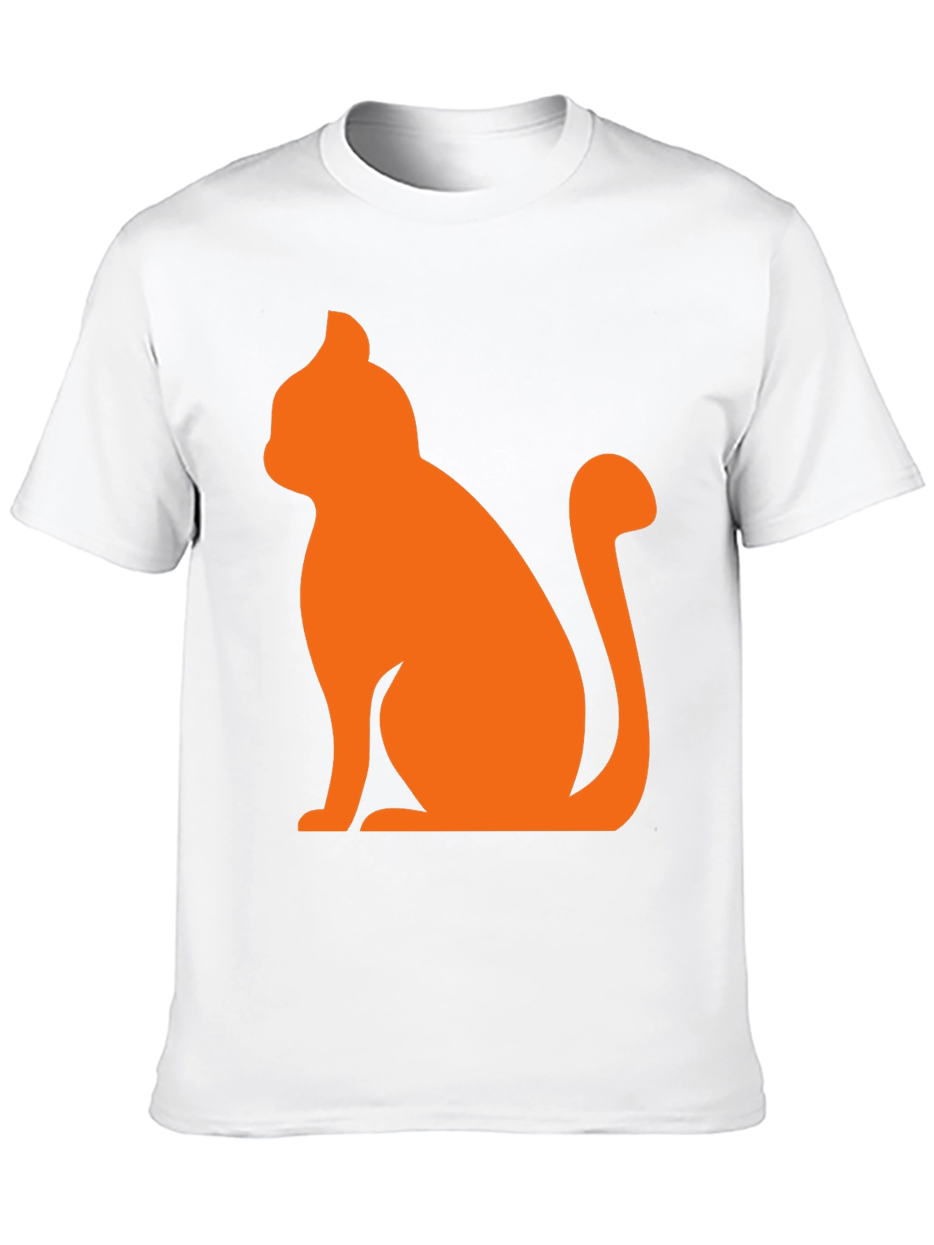 Mens Black T-Shirt with Orange Cat Graphic