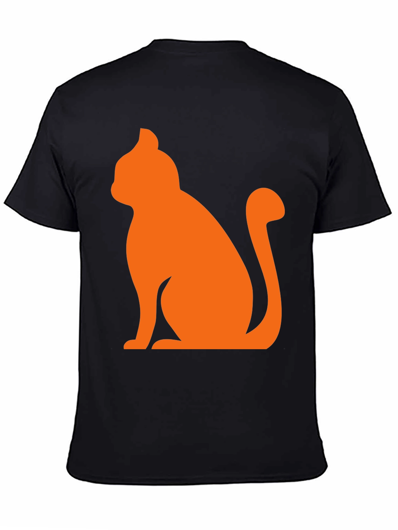 Mens Black T-Shirt with Orange Cat Graphic