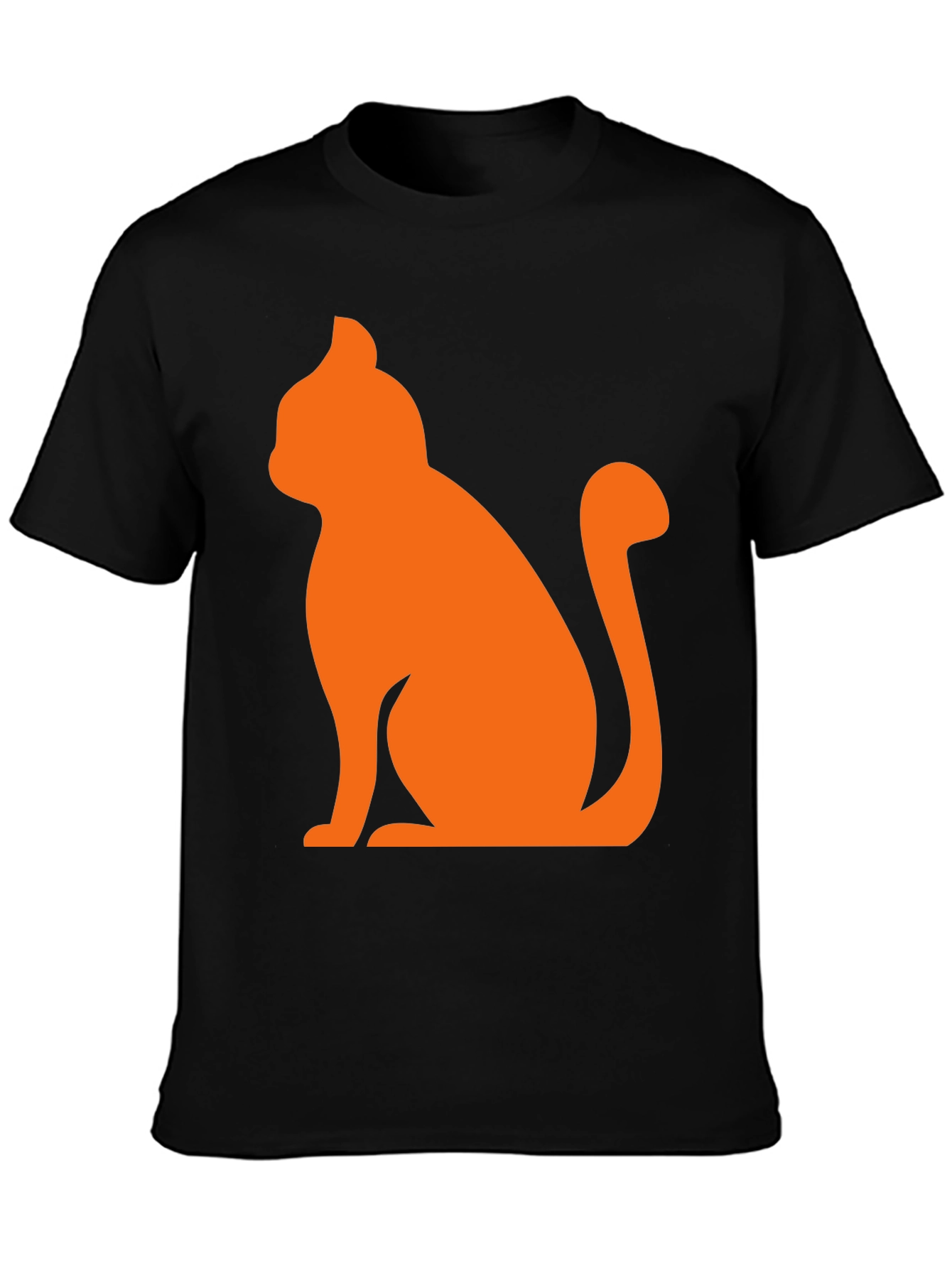 Mens Black T-Shirt with Orange Cat Graphic