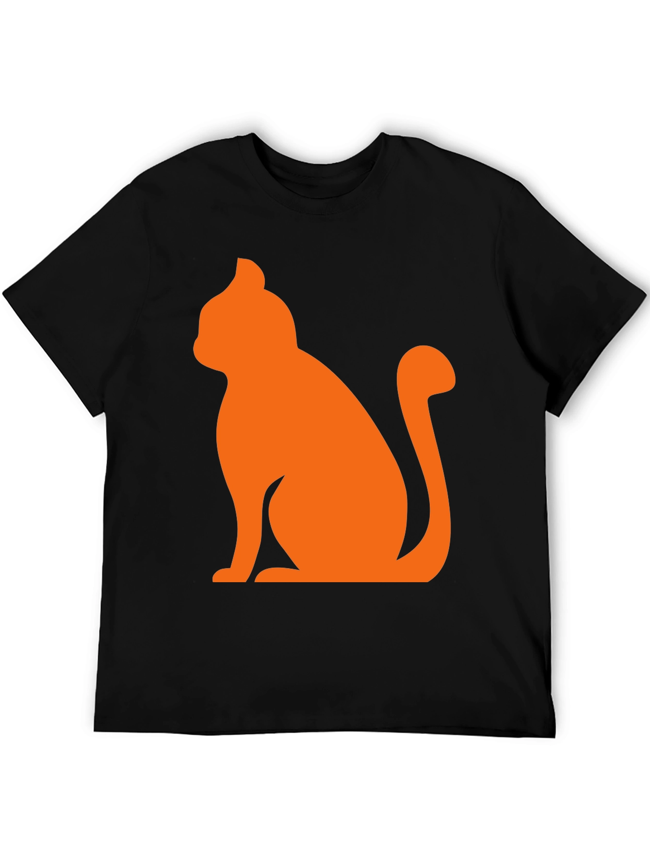 Mens Black T-Shirt with Orange Cat Graphic