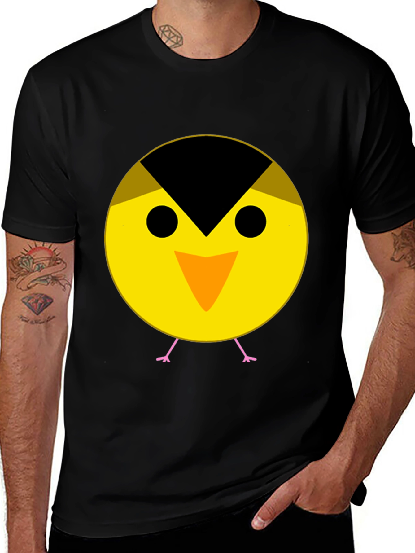 Cute Bird Graphic Tee - Black
