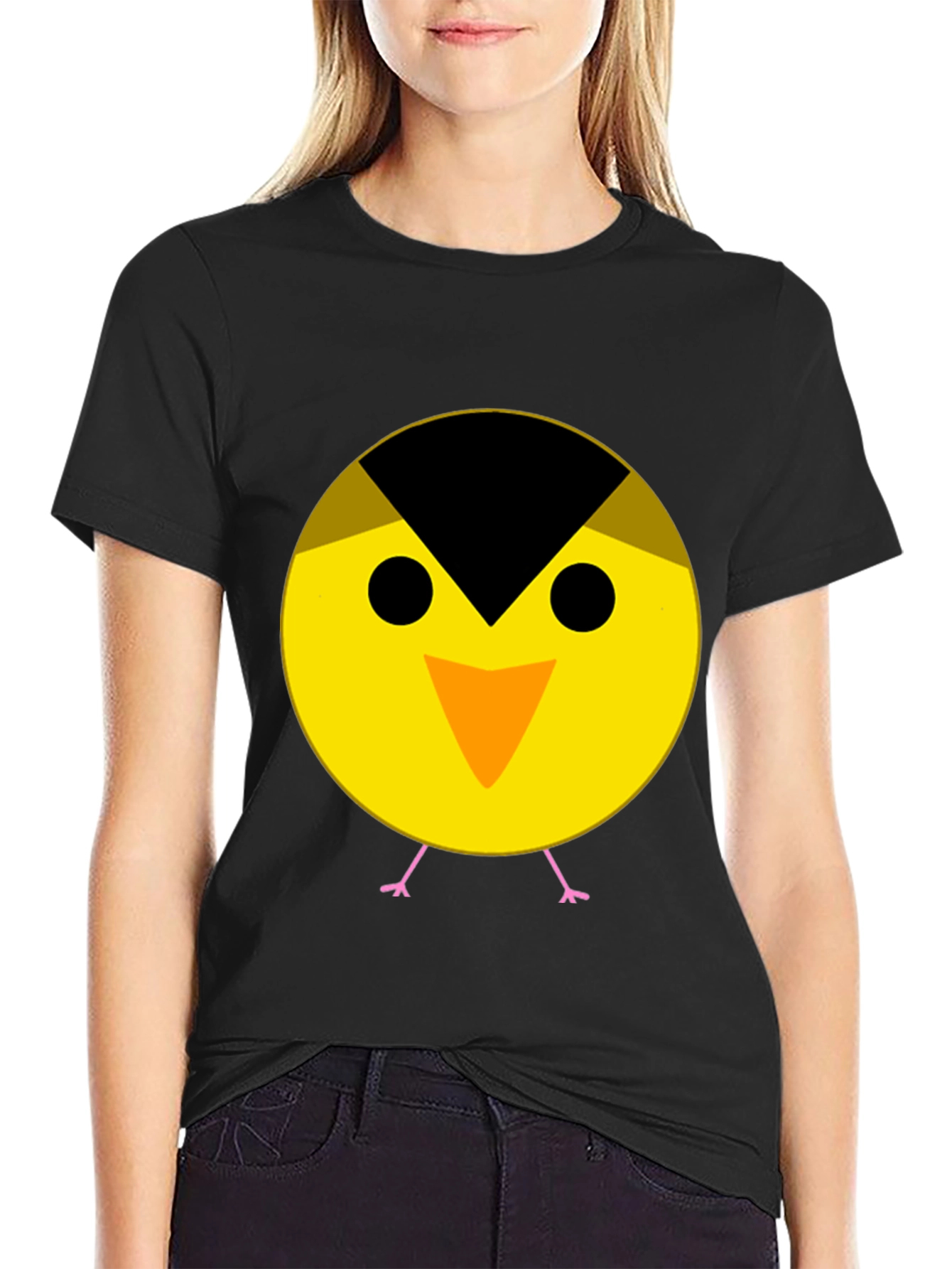 Cute Bird Graphic Tee - Black