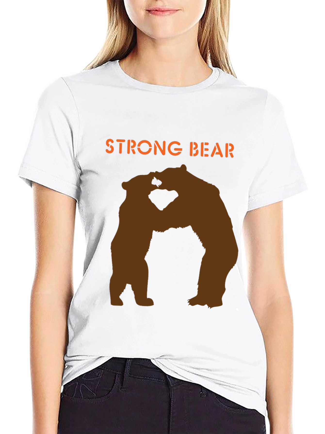 Strong Bear Graphic Tee - Black Cotton Blend T-Shirt