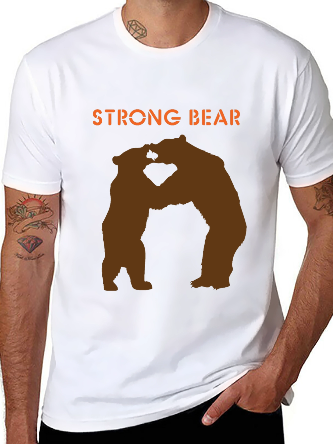 Strong Bear Graphic Tee - Black Cotton Blend T-Shirt