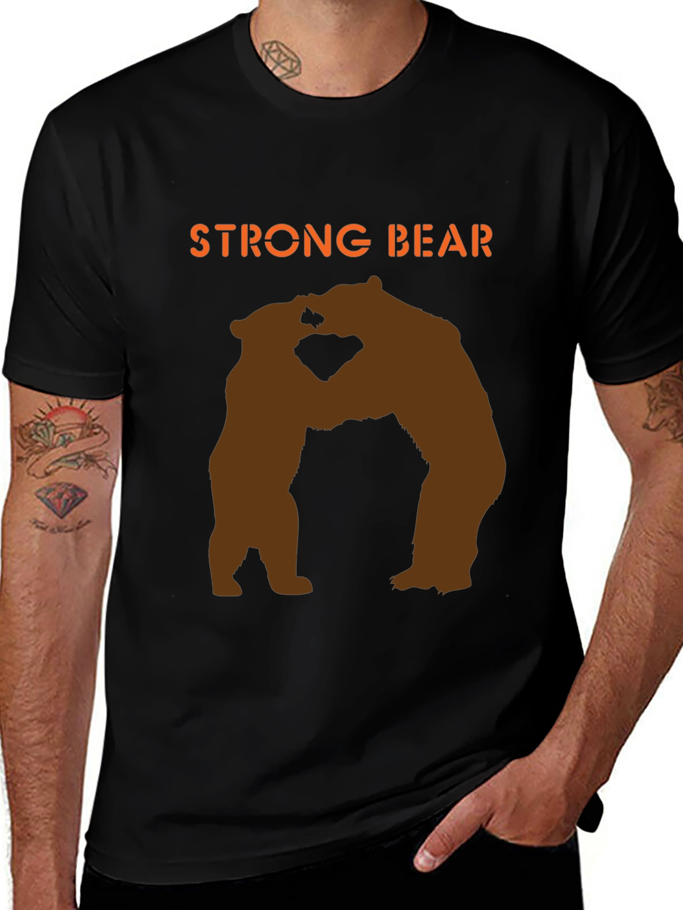 Strong Bear Graphic Tee - Black Cotton Blend T-Shirt