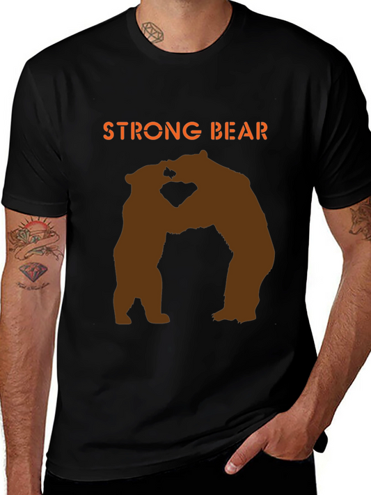 Strong Bear Graphic Tee - Black Cotton Blend T-Shirt