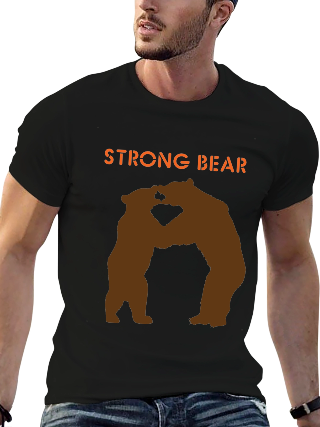 Strong Bear Graphic Tee - Black Cotton Blend T-Shirt