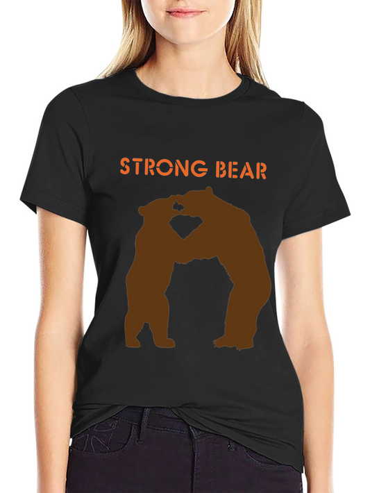 Strong Bear Graphic Tee - Black Cotton Blend T-Shirt
